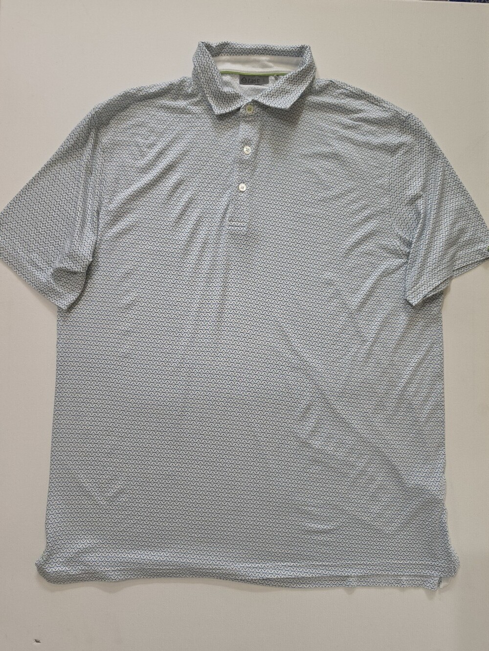 Tasc Performance Cloud Polo Shirt Mens Large White Green Geometric Golf Style